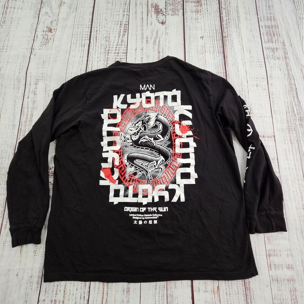 Boohoo Man Origins of the Sun Black Long Sleeve Cotton T-Shirt Men's 3XL